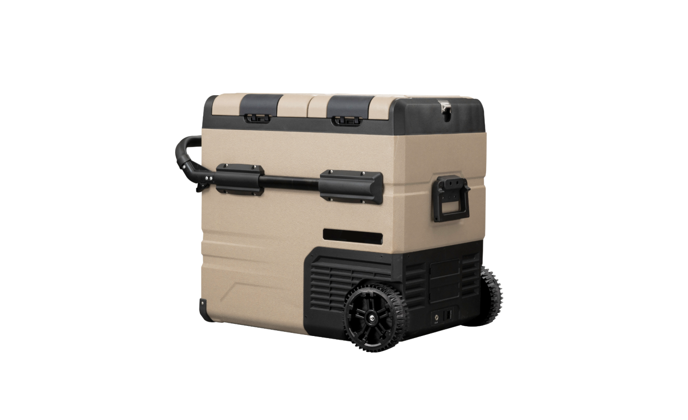Steamy-E Elektrische Kompressor-Kühlbox mit zwei Zonen mit Rollen (55  Liter)