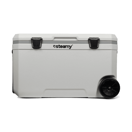 Steamy Marine 70 (70 Liter) Kühlbox mit Rollen Weiß + 1x Kühlelement XXL mit großem Rabatt