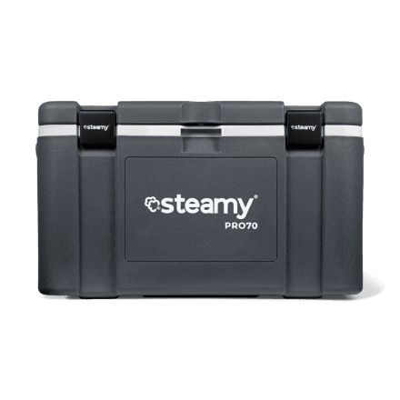 Steamy Pro 70 (70 Liter) Kühlbox Grau + 1x Kühlelement XXL mit großem Rabatt