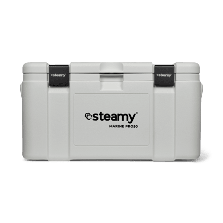 Steamy Marine Pro 50 (50 Liter) Kühlbox Weiß + 2x Kühlelement Large mit großem Rabatt