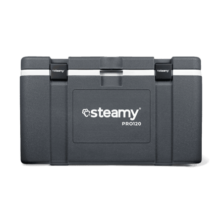 Steamy Pro 120 (120 Liter) Kühlbox Grau + 1x Kühlelement XXL mit großem Rabatt