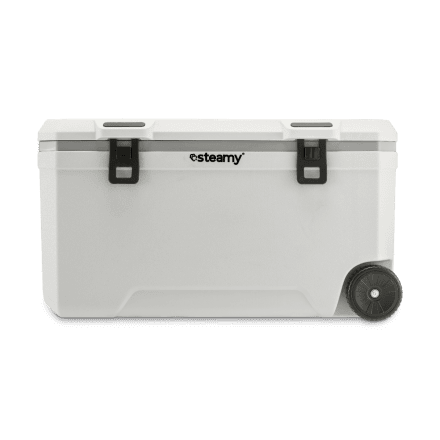 Steamy Marine 120 Roller (120 Liter) Kühlbox mit Rollen Weiß + 1x Kühlelement XXL mit großem Rabatt